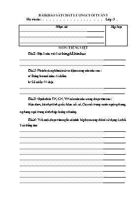 Đề khảo sát chất lượng cuối tuần 5 Tiếng việt, Toán lớp 4, 5